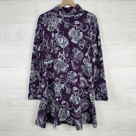 Anthropologie Maeve Knit Sweater Dress Size L Mock Neck Floral Purple Open Back - Picture 3 of 16